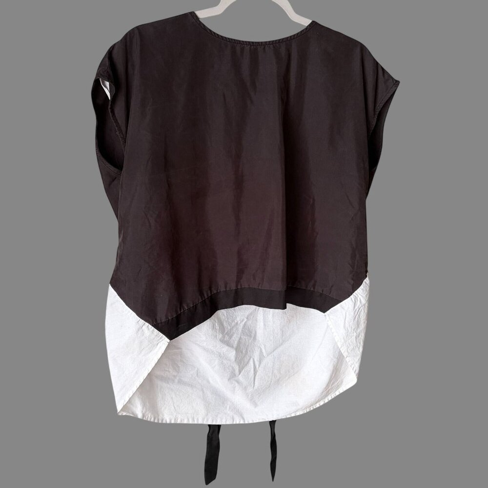 Mod Ref Colorblock Tie Front Top Black White Hi Low Hem Shirt Size Medium